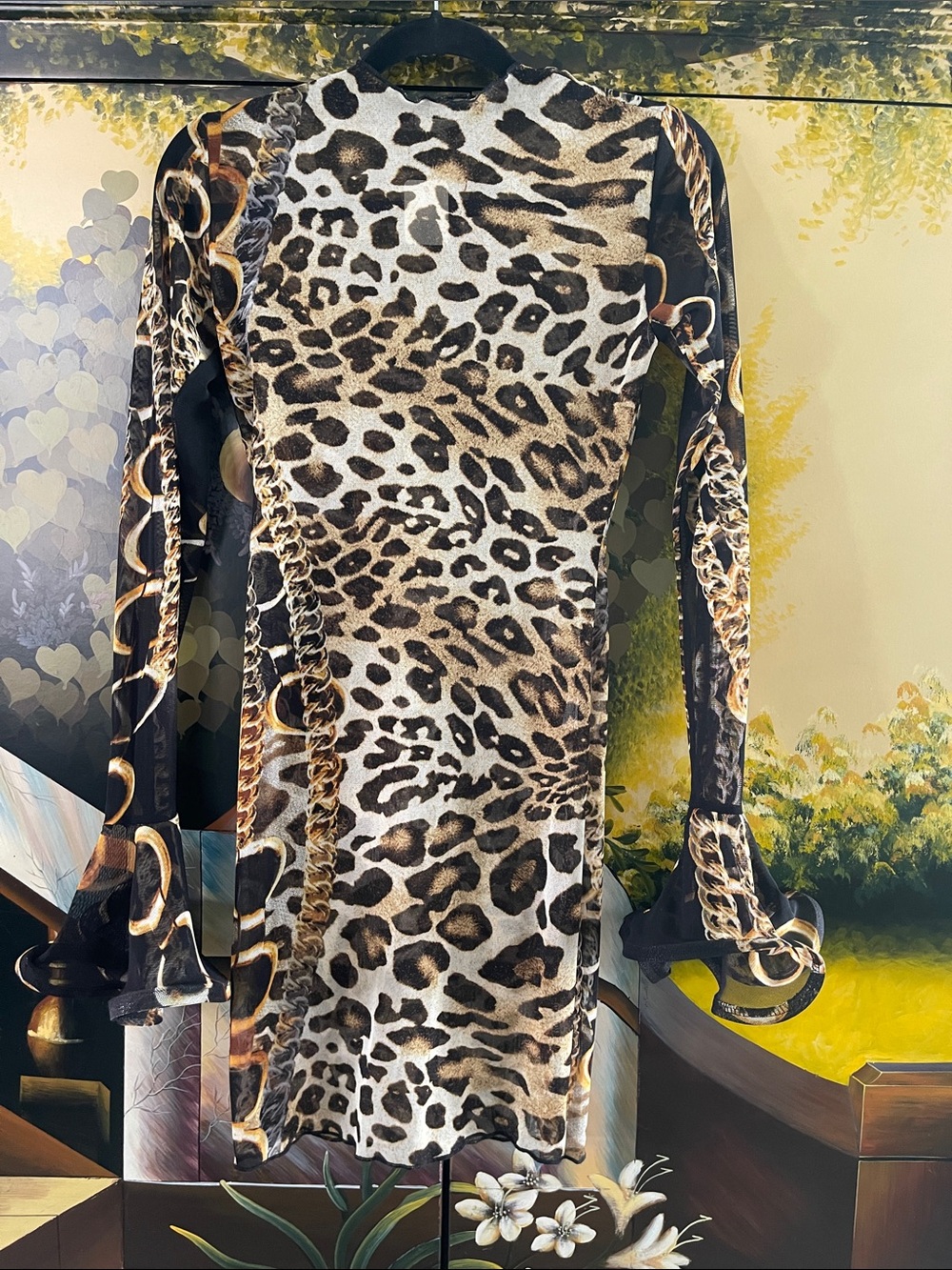Leopard Print Long Sleeve Bodycon Dress - Brown & Black